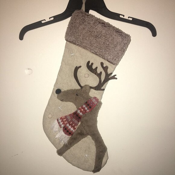Other - NWOT Holiday Christmas Reindeer Stocking L Cream